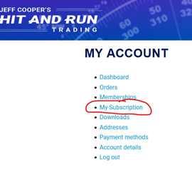 Subscription in navigation menu on left